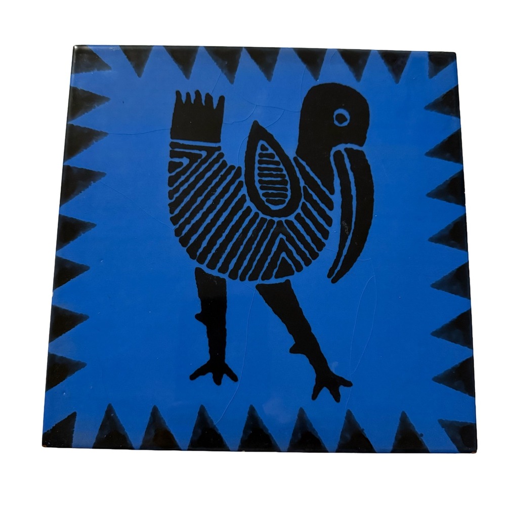 VTG Starbucks Gino Italya Terra Cotta Tile Trivet Blue Bird 8 in Made in Italy